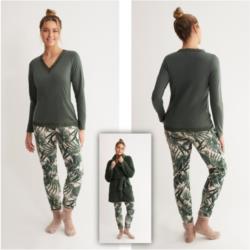 Pijama p/l camiseta m/l + bata -Ref.N16823 Col.verde os